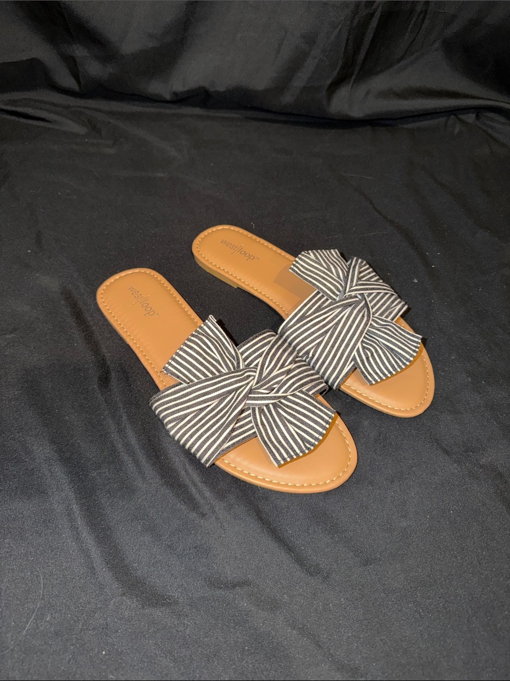 west loop Black & White Striped Bow Slide Sandals